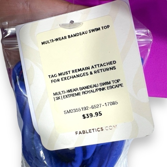4 for $40 SALE! Fabletics Multi-Wear Bandeau Swim Top, Royal/Pink, Size 3X - Picture 6 of 12